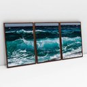 Ver imagem 1 de Kit Quadro Decorativo 3 Telas Canvas As Ondas Tacolado Moldura Flutuante 4,5cm Madeira 40 X 60cm