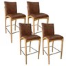 Kit 4 Banqueta Aura Alta Madeira Maciça E Courino Marrom Design Moderno Conforto Com Apoio Para Pés  - 2