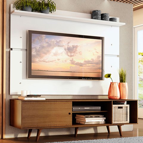 Rack Madesa Dubai e Painel para TV até 65 Polegadas com Pés Rustic/Branco 5Z9B Cor:Rustic/Branco/Rus