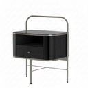 Ver imagem 2 de Mesa de Cabeceira 1 Gavera Base Aço Carbono Premium Modelo Madri Cor Champanhe e Preto Laca