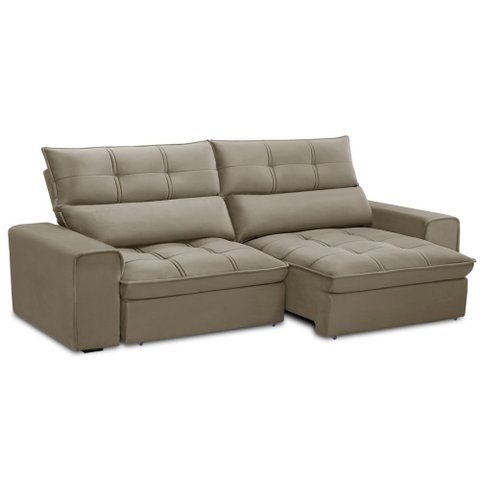 Sofá Retrátil Reclinável para Sala 3 Lugares 230cm Asaph F04 Veludo Amêndoa - Lyam Decor