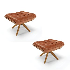 Kit 2 Puffs Giratório Costela Corino Nozes Base Madeira Ma25