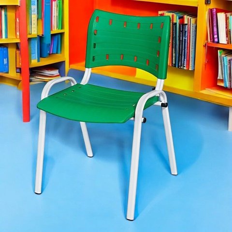 Cadeira Iso Base Branco Escola, Escritório Verde