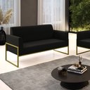Ver imagem 2 de Sofá Namoradeira Base Industrial Alta Dourado Marisa Suede Preto D03 - D’Rossi