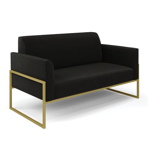 Sofá Namoradeira Base Industrial Alta Dourado Marisa Suede Preto D03 - D’Rossi