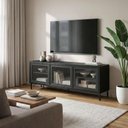 Ver imagem 2 de Rack para Tv até 55" Bancada 135cm Refresh com 3 Portas de Vidro e 2 Prateleiras Cor:preto
