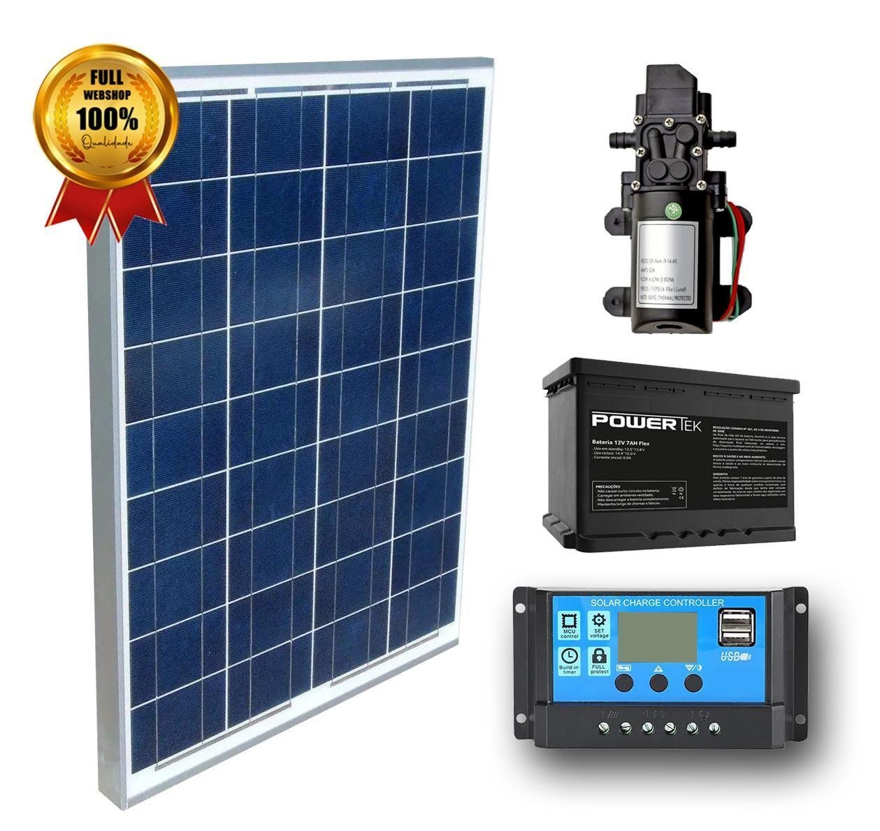 Kit Bomba Dágua 12V + Placa Solar 30W + Controlador+ Bateria