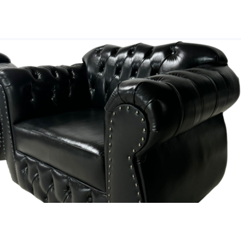 1 Sofa Chesterfield Capitone Imperatriz 2.30m (3 Lugares) + 1 Poltrona - Corano Preto/ Barbearia, Tv