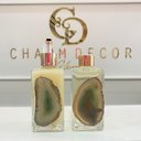 Ver imagem 3 de Kit Lavabo Difusor E Saboneteira Pedra Ágata Banhada À Ouro 24K Verde