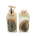 Ver imagem 2 de Kit Lavabo Difusor E Saboneteira Pedra Ágata Banhada À Ouro 24K Verde