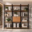 Ver imagem 1 de Kit 3 Estantes para Livros 1 Porta 15 Prateleiras Estilo Industrial Lâmina Mel/Preto - BRV Móveis