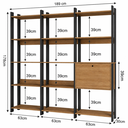 Ver imagem 4 de Kit 3 Estantes para Livros 1 Porta 15 Prateleiras Estilo Industrial Lâmina Mel/Preto - BRV Móveis