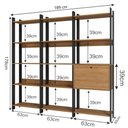 Ver imagem 3 de Kit 3 Estantes para Livros 1 Porta 15 Prateleiras Estilo Industrial Lâmina Mel/Preto - BRV Móveis