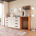 Ver imagem 1 de Cômoda Penteadeira Lisboa 8 Gavetas com Espelho 209x160cm Creme/Freijó 250798