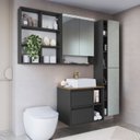 Ver imagem 1 de Conjunto para Banheiro Modulado com 5 Peças Iluminação LED e Cuba 156cm Yescasa Preto/Mel/Grafite