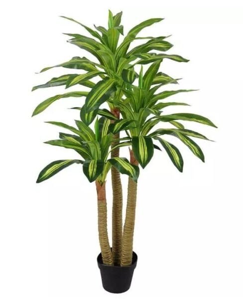 Planta Árvore Artificial Dracena Real Toque com Pote Verde Creme 1,2m - 1