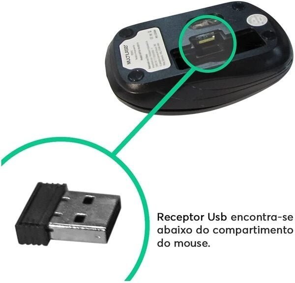 Teclado e Mouse Wireless Multilaser TC251, 2.4GHz, Teclas Flutuantes, USB, ABNT2, 1200DPI, Preto - 4