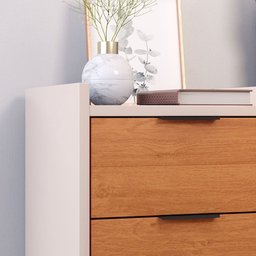 Mesa de Cabeceira Pés Palito Ape 3 Gavetas Cor Off / Cinamomo - Comprar Moveis em Casa - 4