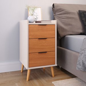 Mesa de Cabeceira Pés Palito Ape 3 Gavetas Cor Off / Cinamomo - Comprar Moveis em Casa