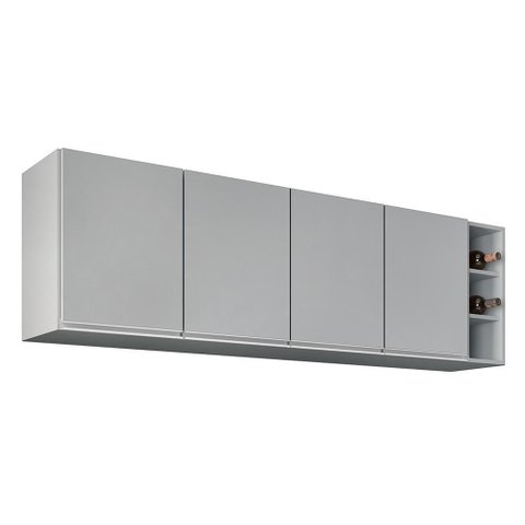 Armário de Cozinha Aéreo Nevada com Nicho 180cm 4 Portas Cinza Claro - Lumil