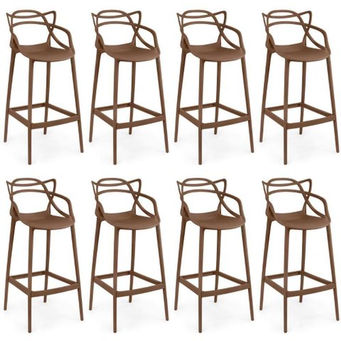 Kit 8 Banquetas Allegra com Encosto Design Cozinha/bancada - Marrom