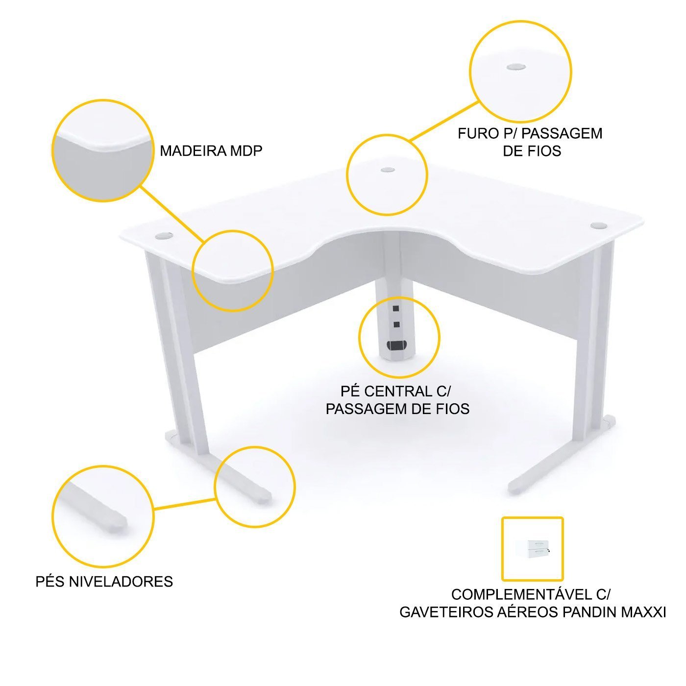 MESA EM L P/ ESCRITÓRIO 120X120 PANDIN MAXXI - BRANCO ETP1212 - 3