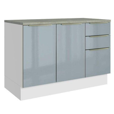 Balcão de Cozinha 120 cm 2 Portas 3 Gavetas Branco/Cinza Lux Madesa