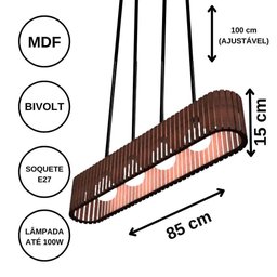 Luminária Centauro Modelo Ripado - Mdf Cru_5mts de Cabo - 5
