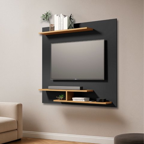 Painel Osiris Compacto com 3 Prateleiras Moderno Tvs até 32":preto