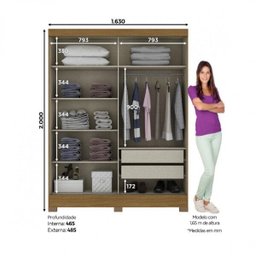 Guarda-Roupa Solteiro 2 Portas Deslizantes com Espelho Briz - 4