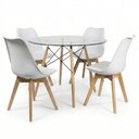 Ver imagem 2 de Mesa Eames Vidro 90cm + 4 Cadeiras Saarinen Wood Seat&Co