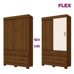 Guarda-Roupa Roupeiro Solteiro Flex 2 Portas Deslizantes 4 Gavetas Briz - 1