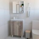 Ver imagem 1 de Conjunto Gabinete de Banheiro com Cuba e Espelheira Armário:branco/freijó