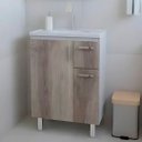 Ver imagem 2 de Conjunto Gabinete de Banheiro com Cuba e Espelheira Armário:branco/freijó