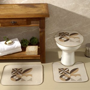 Tapete Jogo de Banheiro Areia Antiderrapante Kit 3 Peças Geométricos