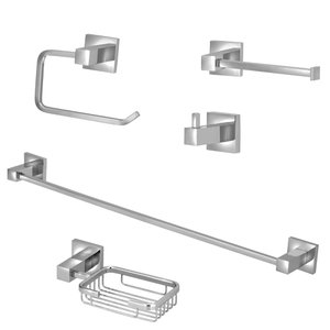 Kit Acessórios Quadrado Banheiro 100% Metal Cromado 5 Peças