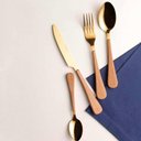 Ver imagem 2 de Aparelho de Jantar Porcelana e Faqueiro em Aço Inox Dourado Mesa Posta Luxo 6 Pessoas