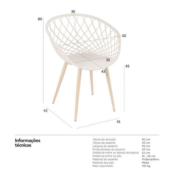 Kit 4 Cadeiras Clarice Nest com Apoio de Braços - Sidera - Nude - 7