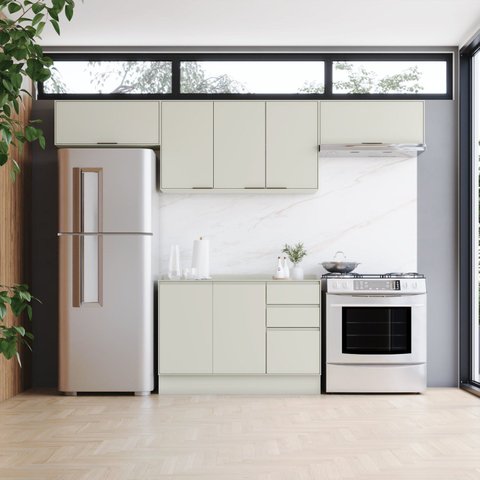 Cozinha Compacta 4 Peças 100% MDF Linha Fineze Areia