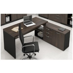 Mesa para Escritório em L Web40 1,70M com Armário Marsala/Preto