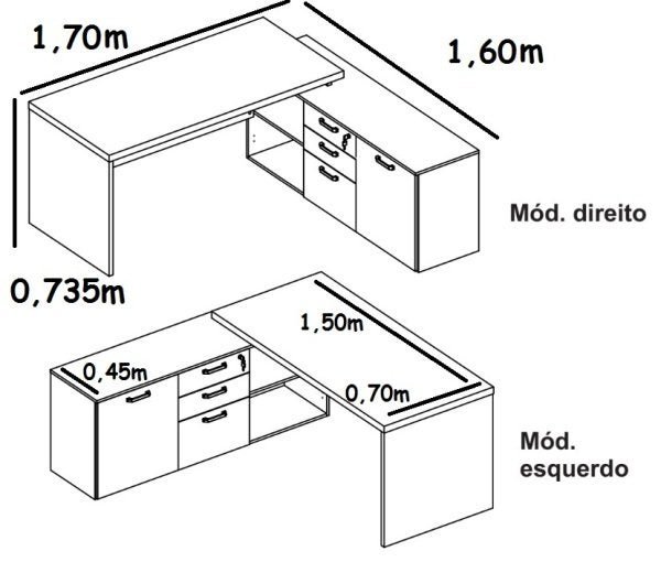 Mesa para Escritório em L Web40 1,70M com Armário Marsala/Preto - 2