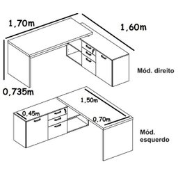 Mesa para Escritório em L Web40 1,70M com Armário Marsala/Preto - 2