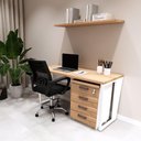 Ver imagem 3 de Mesa Escrivaninha Industrial 135cm C/ Gaveteiro 4 Gavetas F5 Cor:macadâmia com Branco