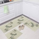 Ver imagem 1 de Jogo Tapete Cozinha Natural Algodão Antiderrapante 3 Peças Folhas Verde