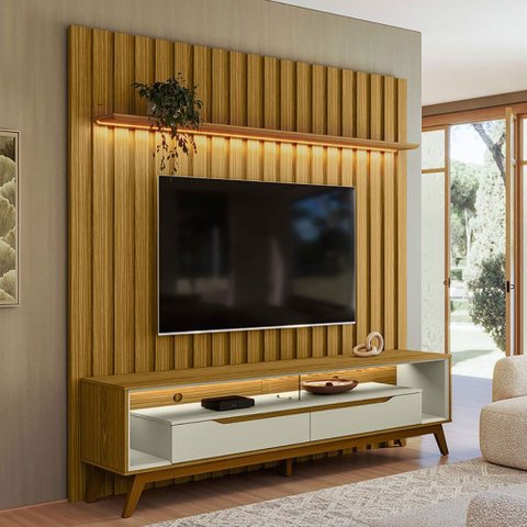 Rack com Painel para Tv até 70 Polegadas Tormalina 2 Portas 1 Prateleira Cedro/off White - Pnr Móvei