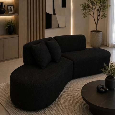 Sofá Curvo Orgânico Virginia 300cm Luxo Sala Boucle: Preto