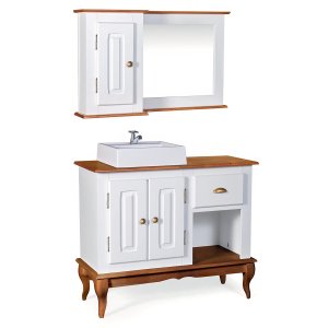 Gabinete para Banheiro 2 Portas com Espelheira Dália 3058 -branco/imbuia Glazer
