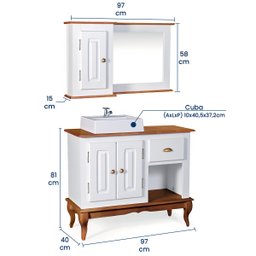 Gabinete para Banheiro 2 Portas com Espelheira Dália 3058 -branco/imbuia Glazer - 6