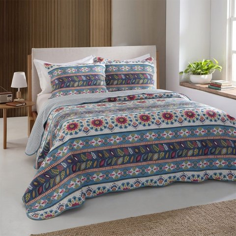 Colcha Patchwork King Size Dupla Face C/ Porta Travesseiro Lucca 4 Rozac