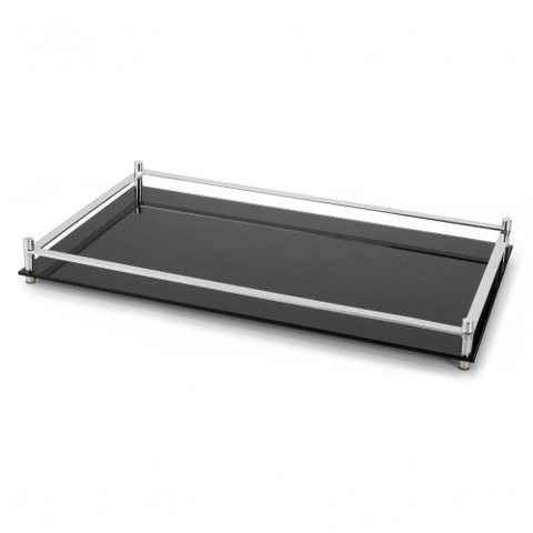 Bandeja Decorativa Aparador de Vidro Preto Grande 54x32 Bar